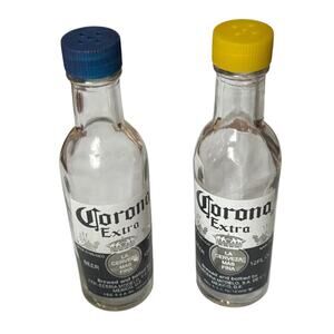 VTG Corona Extra Beer Bottle Salt & Pepper Shakers Barware Promo Glass Set